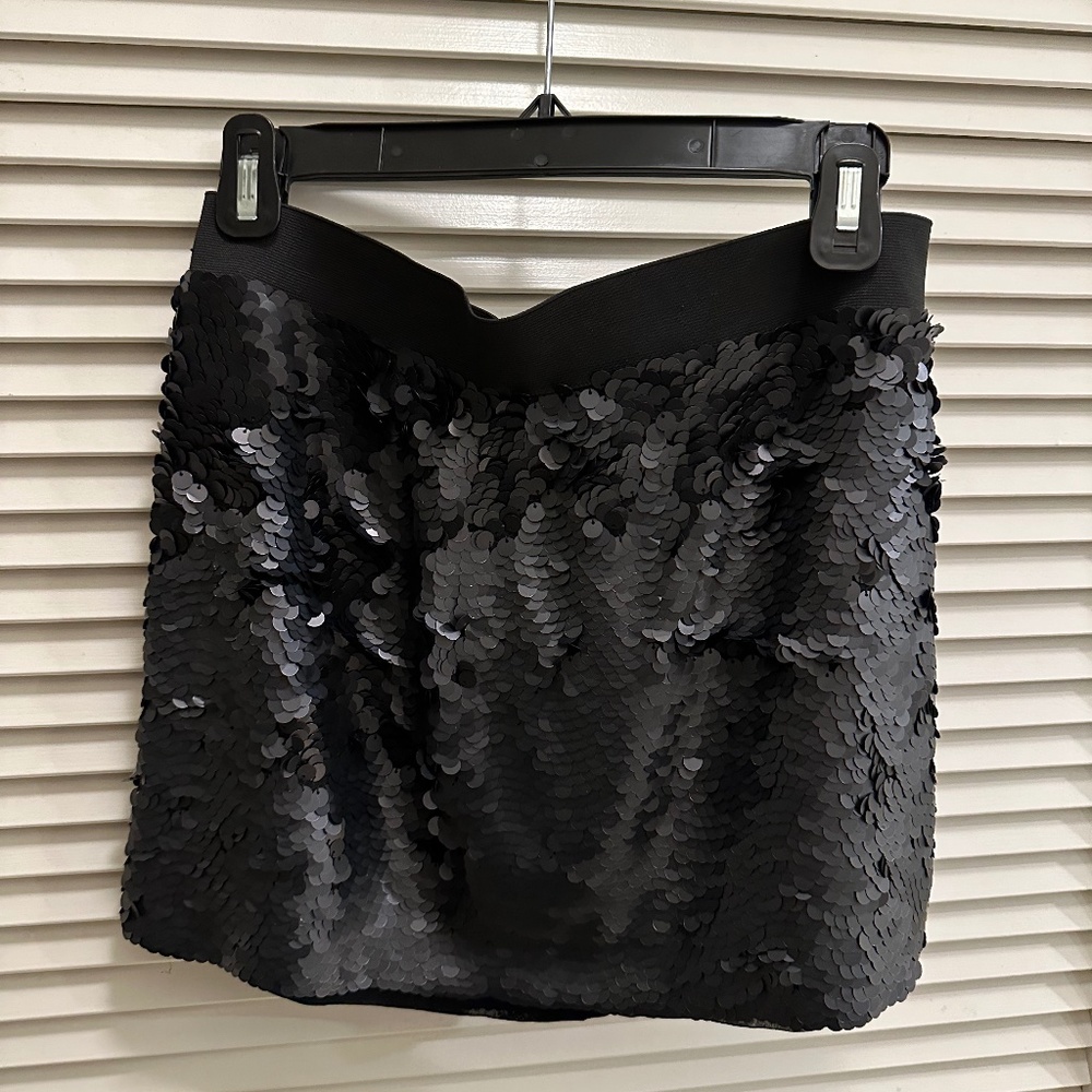 Silk Sequin Mini Skirt In Black Combo